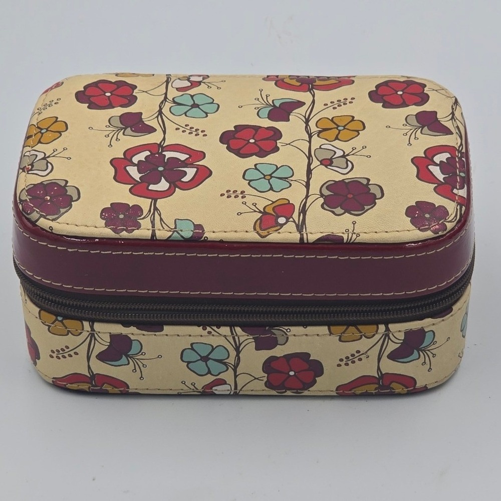Vintage Retro Floral Coated Canvas Travel Jewelry Case Hard Shell Cosmetic Box